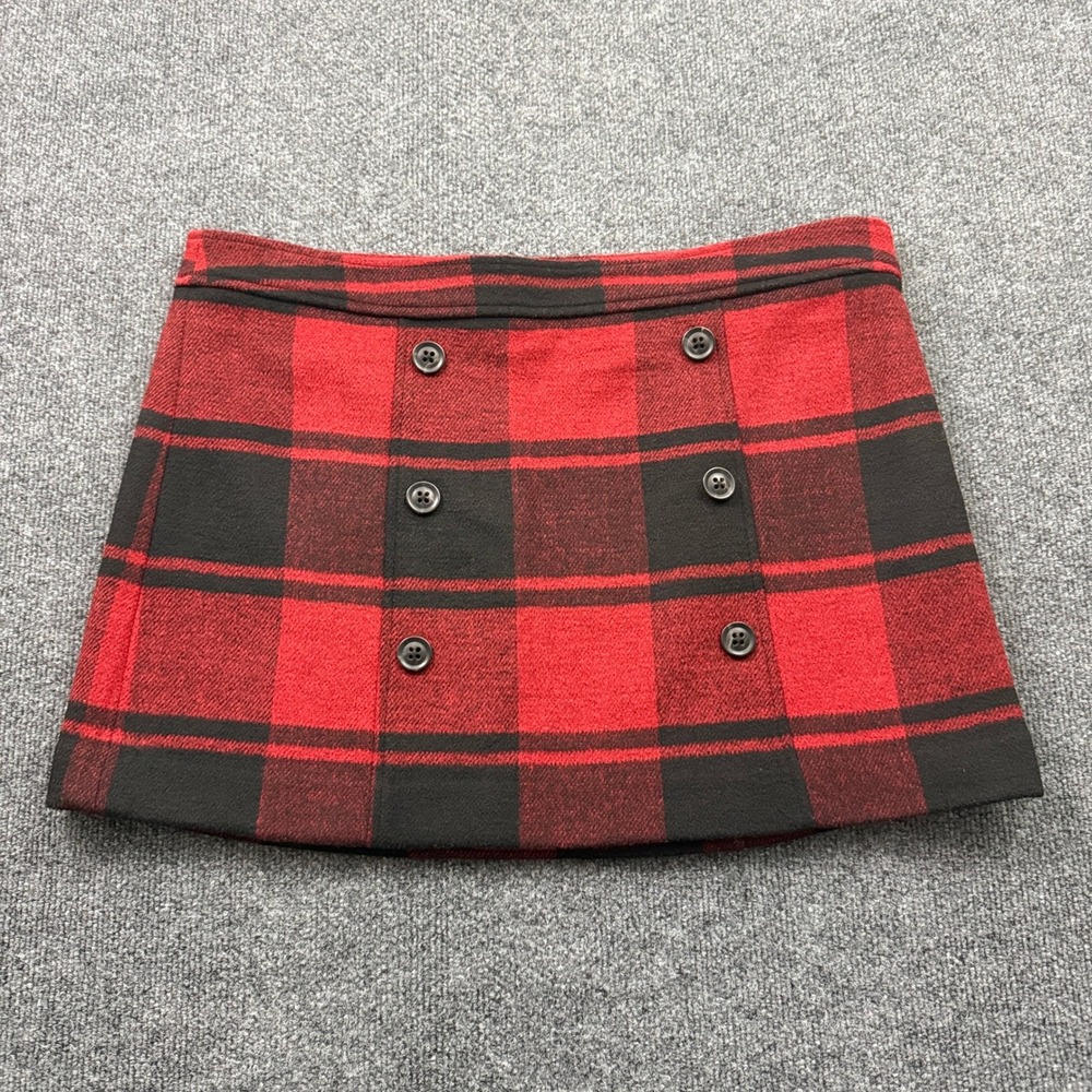 Gap Mini Skirt Womens 16 Red Black Tartan Plaid Wool Blend Dark Academia Grunge